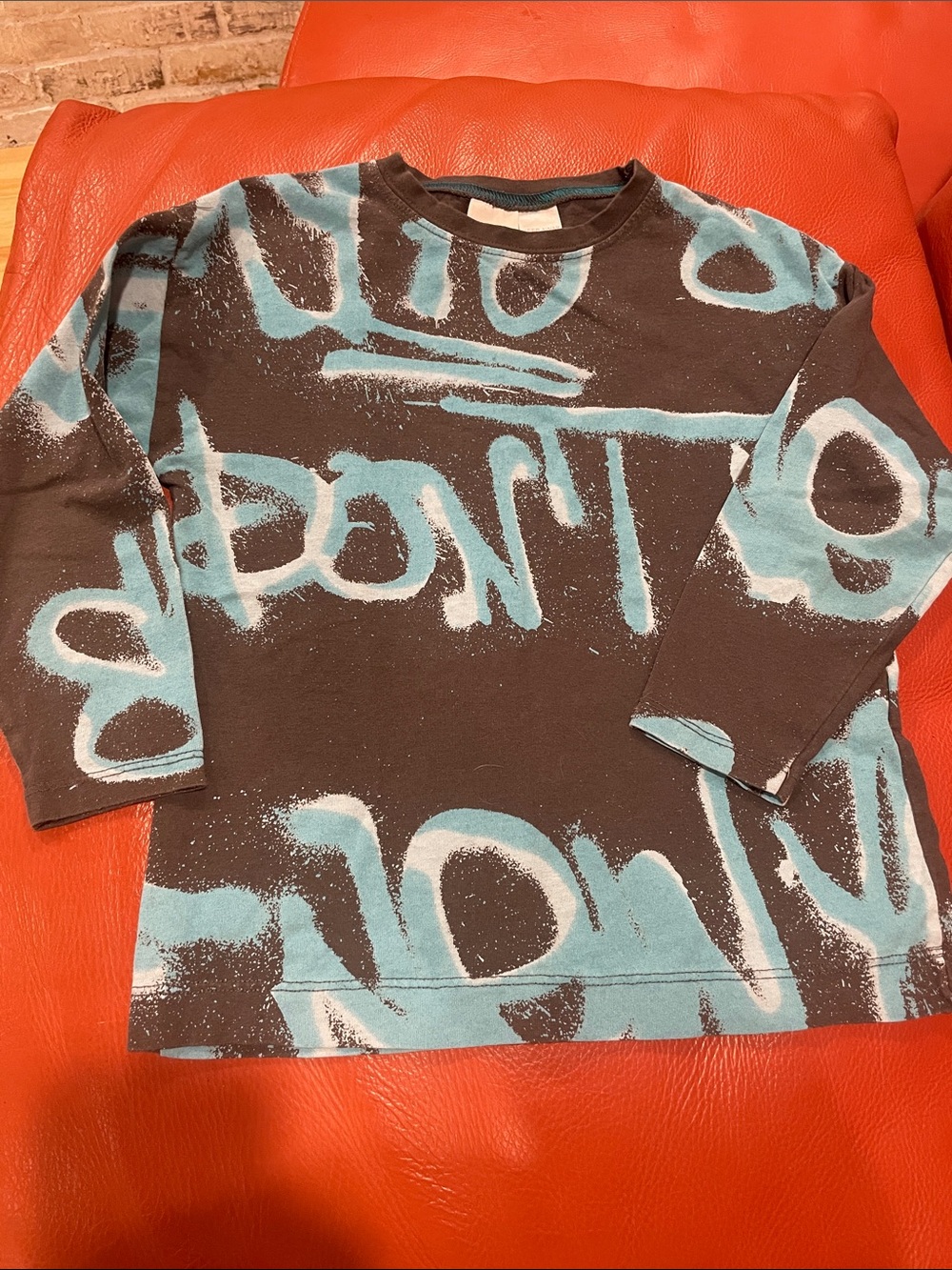 Zara Black Crewneck Sweater with Teal Graffiti Print